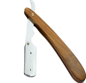 มีดโกนสไตล์ช่างตัดผมมืออาชีพมีกระเป๋าสแตนเลสที่โกนหนวดแบบหมุนตรงด้ามจับไม้ธรรมชาติ - Product Image 3