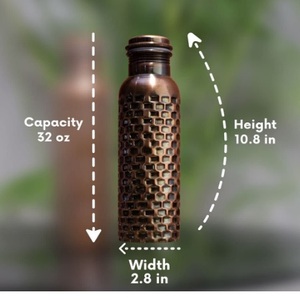 ขวดน้ำทองแดงบริสุทธิ์-กันการรั่วซึมข้อต่อน้อยกว่า Ayurveda เหยือกน้ำดื่มเพื่อสุขภาพ-ผิวอิฐโบราณ-950มล. - Product Image 3
