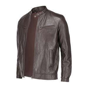 Men's 100% Breathable <b>Genuine</b> <b>Leather</b> <b>Jacket</b> with Front Logo Comfortable Zipper Closure Stand Collar Customizable for Winter - Product Image 1