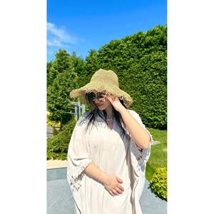 Camel Natural Textured Hand-Knitted <b>Straw</b> <b>Hat</b> - Wide Brim with Tasseled Edges, <b>Summer</b> Accessory HSR2097 - 2097camelBrown - Product Image 2