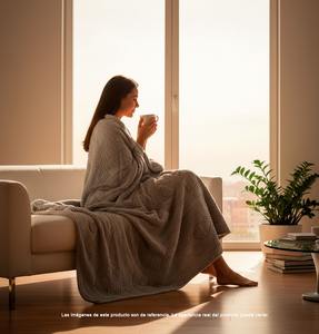 Manta Térmica 200x230cm Textura Suave Premium Lino/Poliéster Acolchada Cómoda para Cama Sofá Gris Rosa Beige Gris Oscuro Verde - Product Image 4