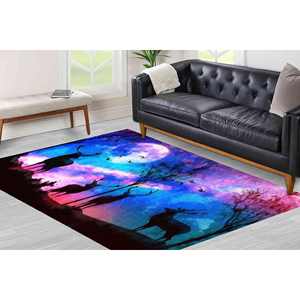 Alfombra con Silueta de Ciervo, Diseño de Nubes Coloridas en Patchwork, Ecológica, Tradicional, para Comedor, de Lana, Grosor Medio, con Látex - Product Image 3