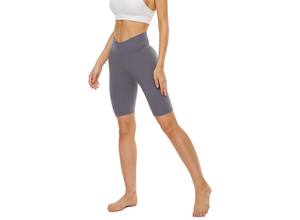 Women <b>High</b> <b>Waist</b> V <b>Shape</b> Yoga <b>Shorts</b> Stretchy Fitness Biker <b>Shorts</b> Grey - Product Image 4