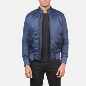 Ramon Blue Bomber Jacket XL Size Lightweight Breathable Canvas <b>Wool</b> with Nylon Zipper Decorated Front Printing New Condition - Product Image 1