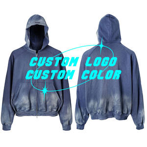 High Street Wear Hip Hop <b>Zip</b> <b>up</b> <b>Hoodie</b> <b>Vintage</b> Acid Wash Zipper <b>Hoodie</b> Custom Embroidery Printing logo <b>Zip</b> <b>up</b> <b>Hoodie</b> - Product Image 3