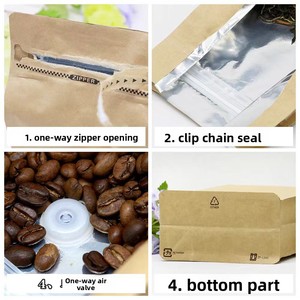 Sac d'emballage de café à fond plat imprimé personnalisé feuille d'aluminium avec valve pochette à fermeture éclair refermable de qualité alimentaire écologique - Product Image 6