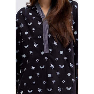 Tunique noire en coton et viscose pour femme, imprimée au bloc, respirante - Product Image 3