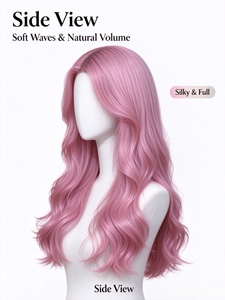 Sakura Pink Long Wavy Synthetic <b>Wig</b> Heat Resistant Full Volume Body Wave Hairpiece for Daily Wear Cosplay - Product Image 4