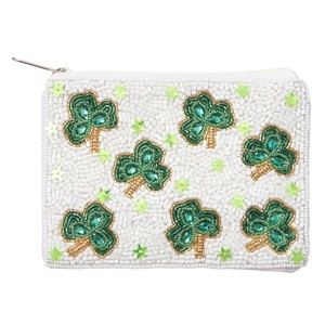 LUCKY Voiture message sequin St Patricks Day trèfle camion perlé mini pochette sac blanc et vert perlé porte-monnaie pochette porte-bonheur - Product Image 4