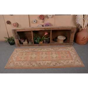 Vintage Turkish Rug 2.6x6.1ft Orange Beige Large Area Woolen Patchwork Rectangle Abstract Pattern Latex for Hallway Room Rug - Product Image 4