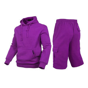 Conjunto de pantalones cortos y Sudadera con capucha de chándal de verano transpirable para hombre para correr, deportes y ropa informal, diseño liso de talla grande - Product Image 5