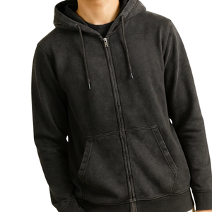 Sweat à capuche zippé noir pour homme Sweat en molleton de coton de qualité supérieure avec poches sur le devant Capuche confortable à cordon de serrage réglable Tenue décontractée - Product Image 6