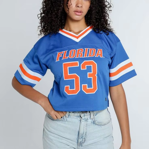 Women's Custom Plus Size Summer Football Jersey Boxy <b>Cropped</b> White <b>Top</b> Dropped Shoulders Mesh Lace Sleeves UV Protection - Product Image 1