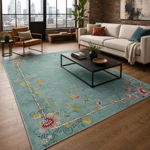 Netline Home Crossed Border Deep Green Traditional Washable <b>Rug</b> - Product Image 3