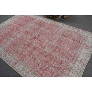 Vintage Rug 5.3x8.3 ft, <b>Red</b> White Southwestern <b>Wool</b> Turkish Rug - Product Image 4