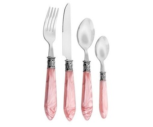 ชุดช้อนส้อมสแตนเลสแบบแบนชุดช้อนส้อมเครื่องเงินพร้อมที่จับพลาสติกสีชมพูสำหรับตลาดอเมริกาใต้ - Product Image 1