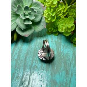 Navajo Made Yellow Gold Cluster <b>Ring</b> with Blue <b>Moon</b> Turquoise & Sterling Silver Size 7.75 Bezel Setting Everyday Wear & Promise - Product Image 4