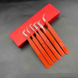 Pince à épiler professionnelle d'extension de cils de marque privée orange pointe pointue testée à la main en acier inoxydable durable de haute qualité - Product Image 3