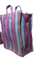 Sac fourre-tout personnalisable en PP tissé, écologique et réutilisable, avec fermeture éclair, poignées à rayures en plastique recyclé, pour supermarché et exposition