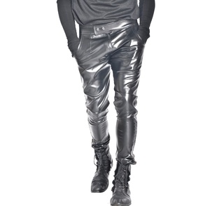 Pantalon en cuir de vachette respirant et décontracté pour hommes, couleur unie de haute qualité, taille moyenne, tissu en toile délavée foncée personnalisable - Product Image 4