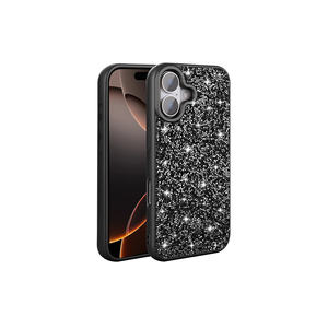 Coque de protection en silicone noir de luxe pour iPhone 16 Plus, style 'INS' avec strass brillants et anti-traces de doigts - Product Image 5