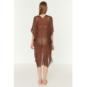 Pareo de playa con flecos en tonos tierra, caftán transparente con lazo frontal, pareo de verano, bordes enrollados a mano de primera calidad, para mujer, para piscina y playa, en stock. - Product Image 2