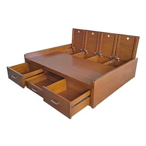 Cadre de lit de rangement moderne en bois massif multi-tailles avec tiroirs rembourrés en tissu et panneau rabattable pour chambre à coucher et mobilier de maison - Product Image 1
