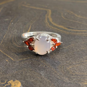 Fashionable Designer Rose <b>Quartz</b> <b>Ring</b> (4.6 Grams) Natural Gemstone with 18K Gold Plating Trendy Eye Pattern Inlay Gift - Product Image 1