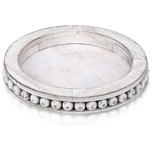Round <b>Rustic</b> <b>Wood</b> Beaded Tray Handcrafted Farmhouse Decorative Serving Tray - Product Image 5