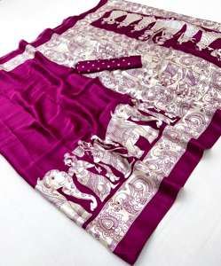 Saree ผ้าไหมทัสซาร์กึ่งนุ่มดีไซเนอร์บอลลีวู้ดสง่างามอินเดียพิมพ์ดิจิตอลแบบรวดเร็วแห้งเร็วทันสมัยชาติพันธุ์ทุกฤดูกาลฤดูร้อน - Product Image 6