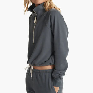 Sudaderas con capucha personalizadas para mujer Sudaderas con media cremallera de manga larga Ropa deportiva con cintura elástica de lana pesada Sudadera con capucha - Product Image 4