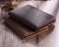 Dompet Kartu Kredit Kulit Asli Buatan Tangan Pria Vintage Minimalis Tahan Air Tipis Pendek Terbuka untuk Saku Depan Dapat Disesuaikan