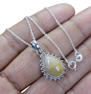 Pendentif mode rutile doré pendentif en argent sterling 925 avec pierres précieuses bijoux faits à la main pendentif de créateur en forme de poire cadeau pour elle - Product Image 1