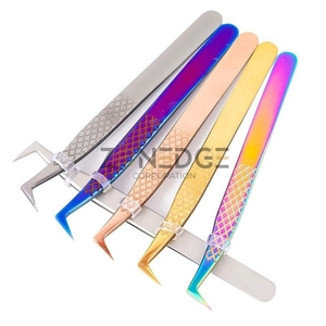 Best Quality Custom Logo Packaging Fiber Tip Eyelash Tweezer Degree High Quality Stainless Steel <b>Lash</b> Extension Tweezers - Product Image 2