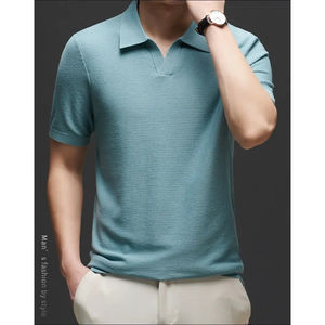 Clásico Simple estampado manga corta hombres para camisas de punto 100% algodón antiarrugas bolsillo primavera otoño negocios Casual - Product Image 3