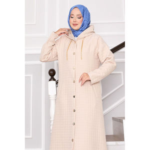 Manteau matelassé rétro élégant à capuche avec logo et boutons décoratifs, taille XL, en tissu tissé polyester et coton, poches longues - Product Image 3