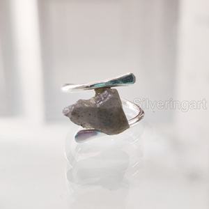 Raw Stone Jewelry Women's Ring Natural Rough Labradorite Gemstone Birthstone Cross Band Ring Jewelry 925 Sterling Silver Ring - Product Image 1