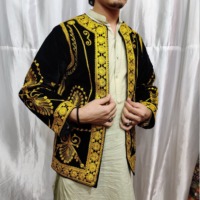 Gilet traditionnel afghan en laine avec dentelle pour homme, élégant |   Vêtement d'extérieur décontracté d'automne sans manches, brodé et respirant, pour le Mehndi du marié