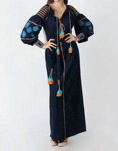 Vestidos Maxi de Algodón 100% Natural Tejido, Estilo Casual, Color Negro, para Mujer, con Cuello Plisado, los Más Vendidos en Tiendas Boutique, Misma Calidad - Product Image 3