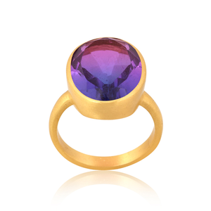 Bio Tourmaline Doublet Quartz Gemstone Bezel <b>Set</b> <b>Ring</b> Manufacturer 18k Gold plated Fashion Brass <b>Ring</b> Jewelry - Product Image 1