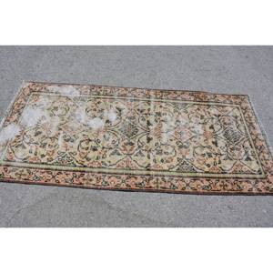 พรมตุรกีวินเทจคลาสสิกสีเบจสีส้มงานแฮนด์เมด3x6.6ft รูปสี่เหลี่ยมผืนผ้าการออกแบบการเย็บปะติดปะต่อกันสำหรับห้องนั่งเล่นวัยรุ่นผ้าขนสัตว์ยางเหนียว - Product Image 3