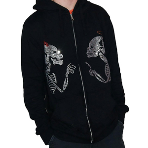 Haute qualité nouveau Style 100% coton pleine fermeture éclair pierres personnalisées sweats à capuche respirant strass à capuche Offre Spéciale plaine teint Technique - Product Image 1