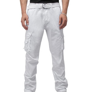 กางเกงคาร์โก้ผู้ชายกางเกงผ้าฝ้ายผสมเฮฟวี่เวทหลายกระเป๋าทรงหลวมใส่สบายชุดสตรีทแวร์หน้าเรียบ - Product Image 1