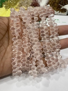 Natural Pink Rose Quartz Faceted Briolette Teardrops 8 Inch Strand Size 5-7mm Approx. <b>Cushion</b> Cut Beads High Quality Trusted - Product Image 6