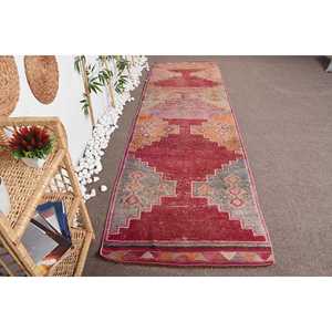 3.2x11 ft Turkish Rug, <b>Runner</b> Vintage Rug, <b>Red</b> Plants & trees Rug - Product Image 1
