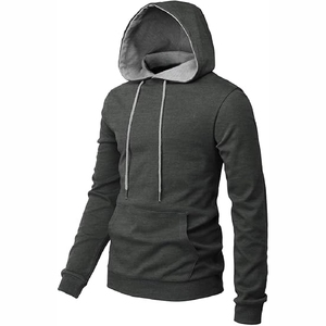 Sudadera con capucha gris carbón de dos tonos para hombre, estilo casual urbano, con capucha ajustable con cordón. - Product Image 2