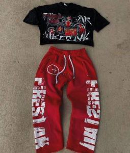 Conjunto de algodón de gran tamaño personalizado DTG estampado ácido lavado Flare pantalones de chándal camiseta conjunto para hombres - Product Image 1