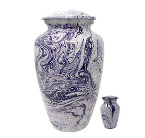 Urne de crémation adulte en métal de finitions de marbre violet avec urne commémorative de cendres humaines de souvenir - Product Image 1