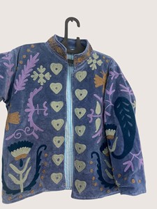 <b>Chinese</b> Style Embroidered Floral Cotton <b>Jacket</b> Mandarin Collar Three Quarter Sleeve Adult Spring Casual Outerwear - Product Image 1