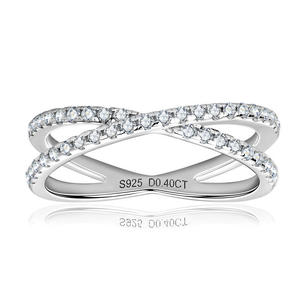 Jeulia <b>Cross</b> Design Moissanite Round Cut Sterling <b>Silver</b> Women's Band <b>Ring</b> - Product Image 1